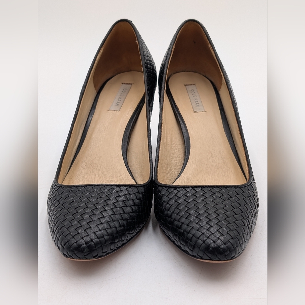 Cole Haan Grand.OS Women's Size 8B Woven Genuine Black Leather Heels Closed Toe - Picture 12 of 17